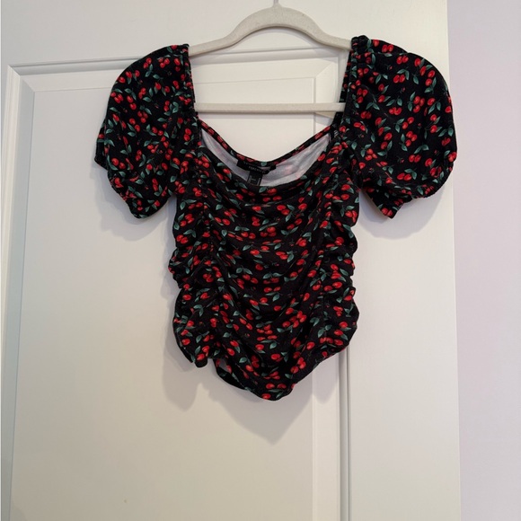 Forever 21 Black Cherry Print Puff Sleeve Blouse - Picture 1 of 3